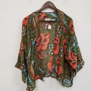 One Hundred Stars Womens Modal Open Front Floral Kimono One Size Fits Most Boho